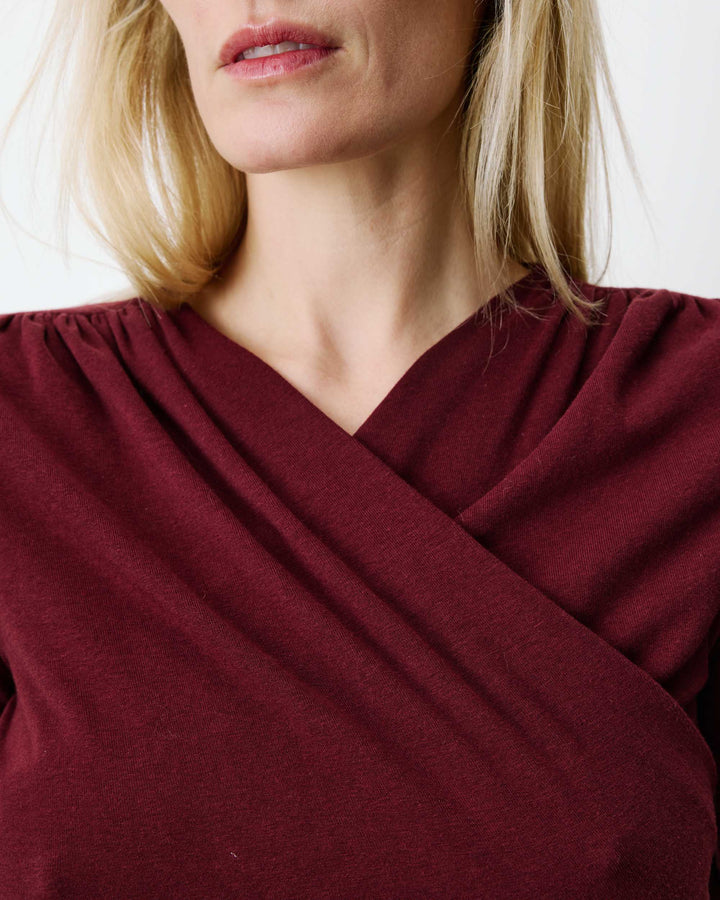 Ruched V-neck wrap top cherry Azul