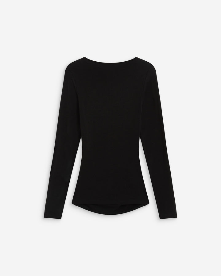 Top froncé col V croisé manches longues noir Azul