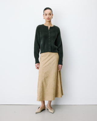 Cardigan doux col rond boutonné kaki Aleron