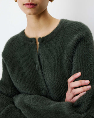 Cardigan doux col rond boutonné kaki Aleron