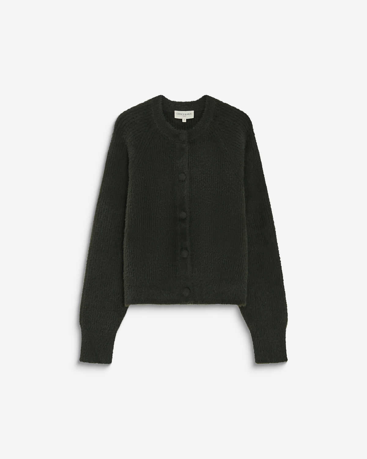 Buttoned crew-neck cardigan kaki Aleron