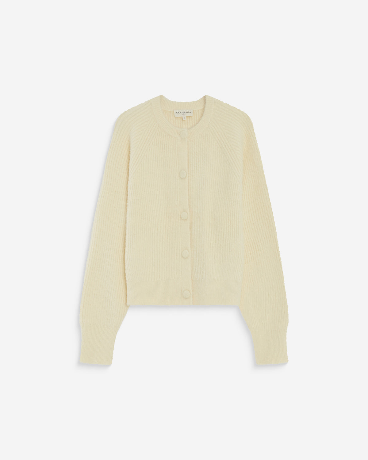 Cardigan doux col rond boutonné vanille Aleron
