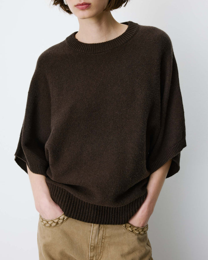 Pull oversize manches kimono 3/4 chocolat Almus