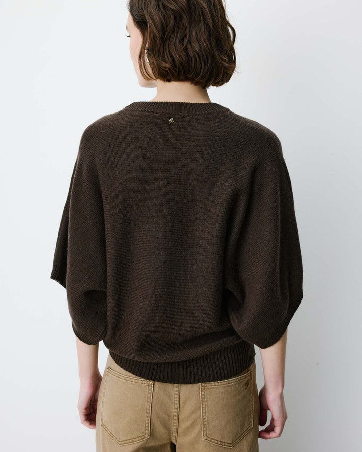 Pull oversize manches kimono 3/4 chocolat Almus