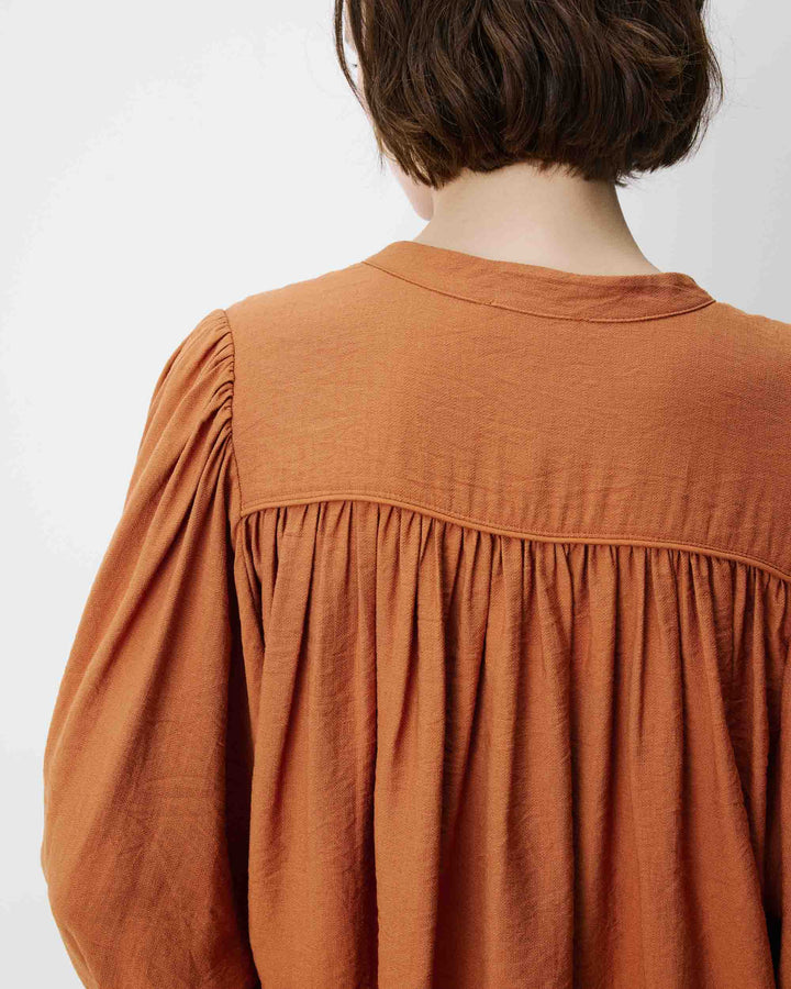 Blouse ample manches bouffantes 3/4 col V camel Auriane