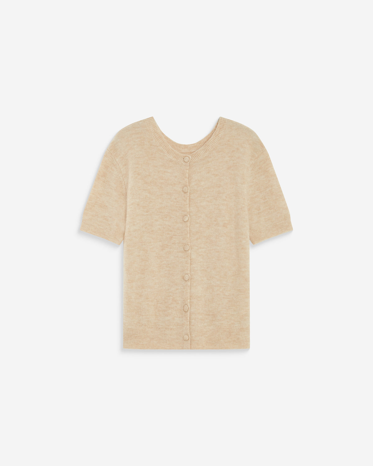 Cardigan manches courtes col rond beige Akarios