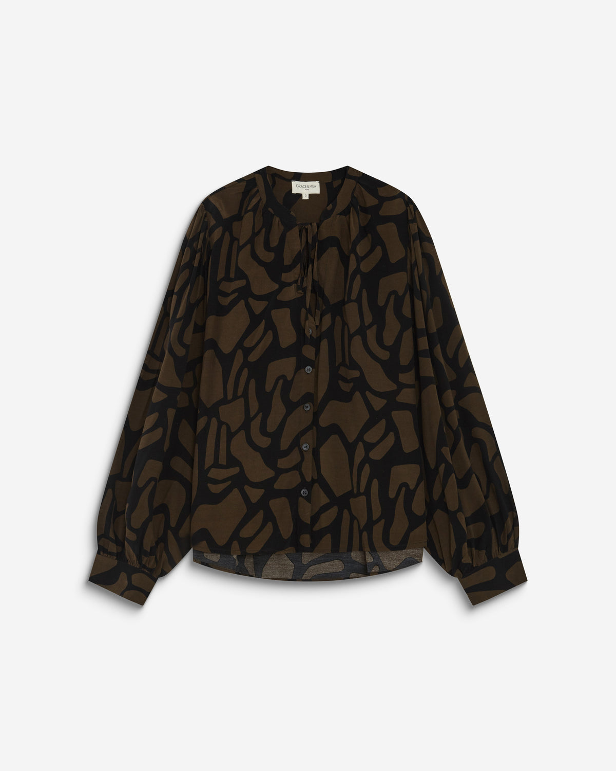 Blouse col V à imprimé géométrique kaki Ambrine