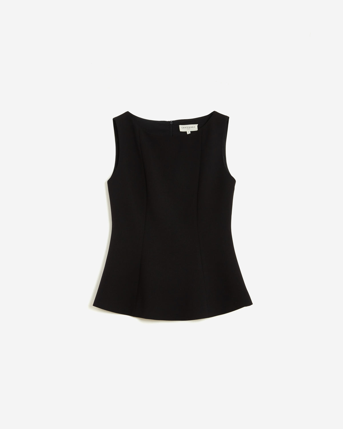 Top peplum sans manches col rond noir Argent