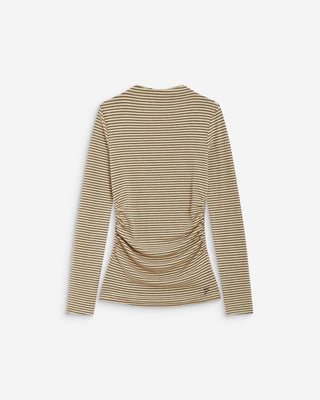 Top rayé taille froncée manches longues sable Aralee