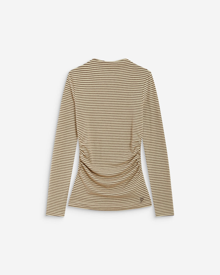 Top rayé taille froncée manches longues sable Aralee