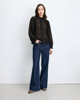Blouse ample en dentelle boutonnée noir Anita