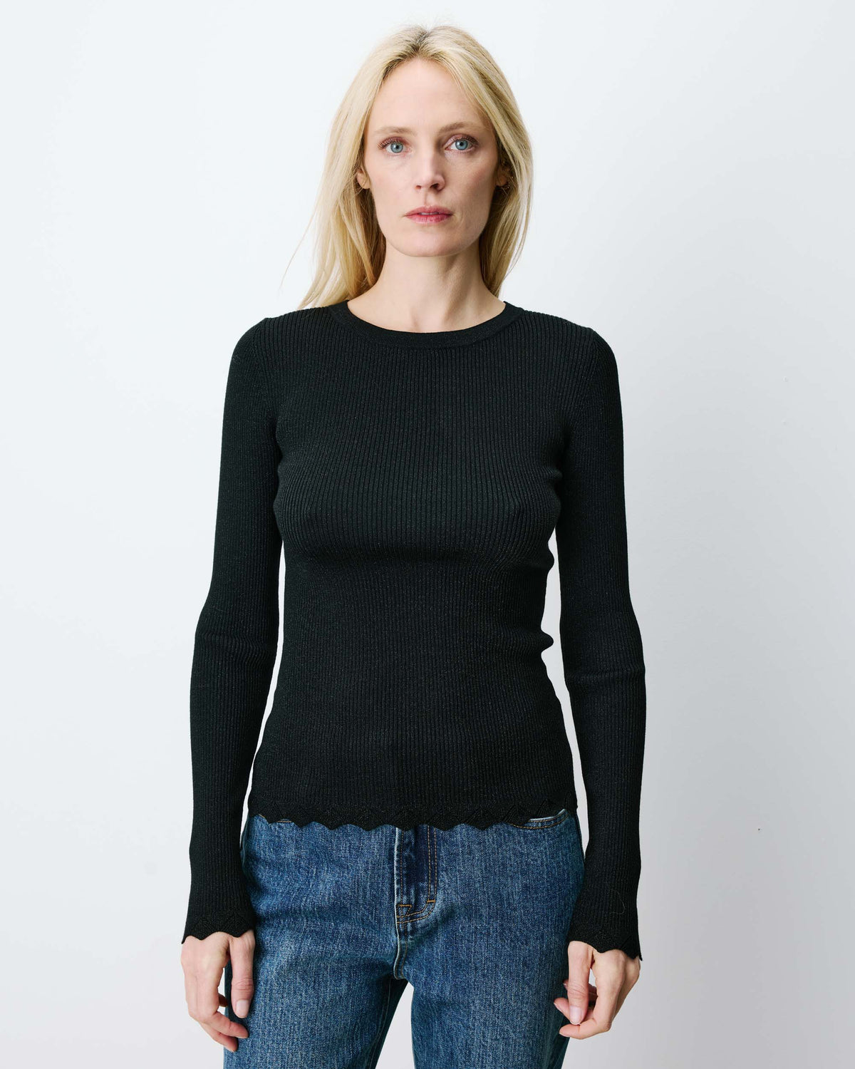 Pull ajusté en maille fine lurex noir Abbott