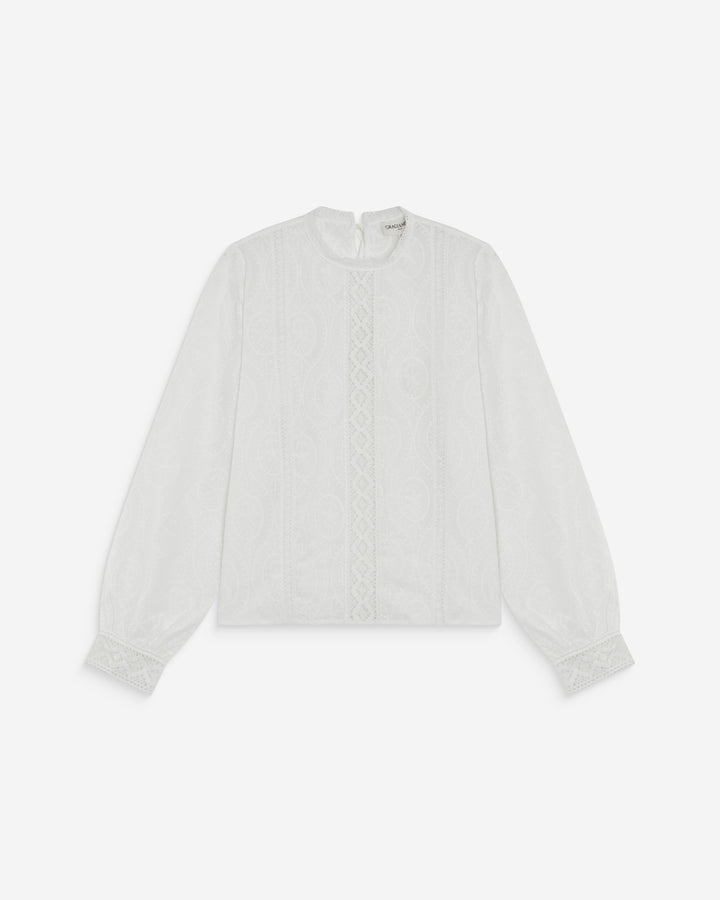 Blouse en broderie anglaise dos à nouer ivoire Abigail