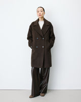Long double-breasted coat chocolat Alois