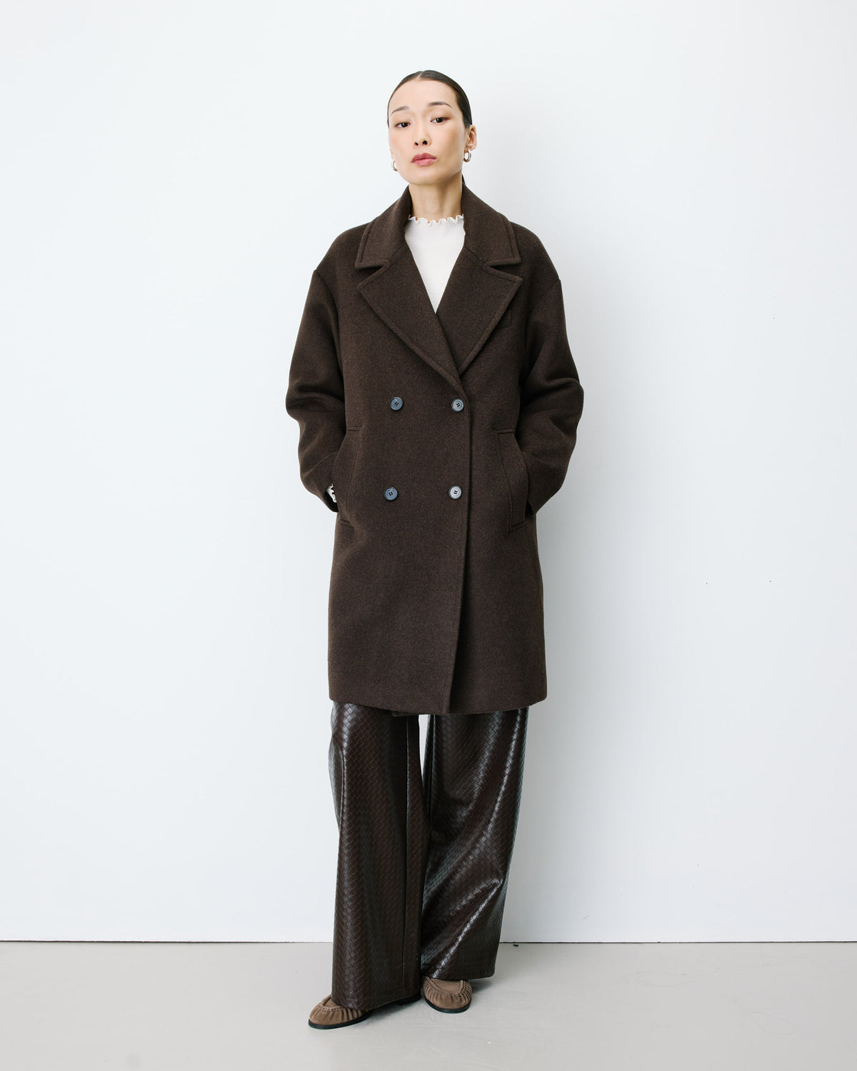 Long double-breasted coat chocolat Alois