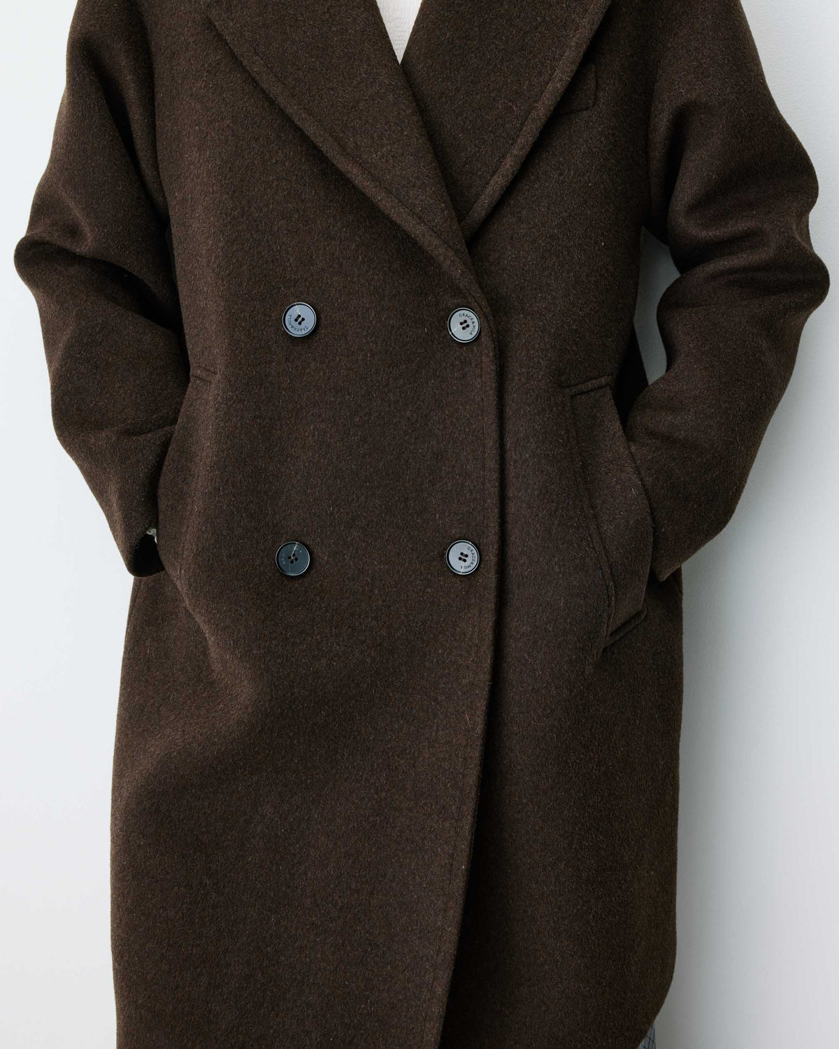 Long double-breasted coat chocolat Alois