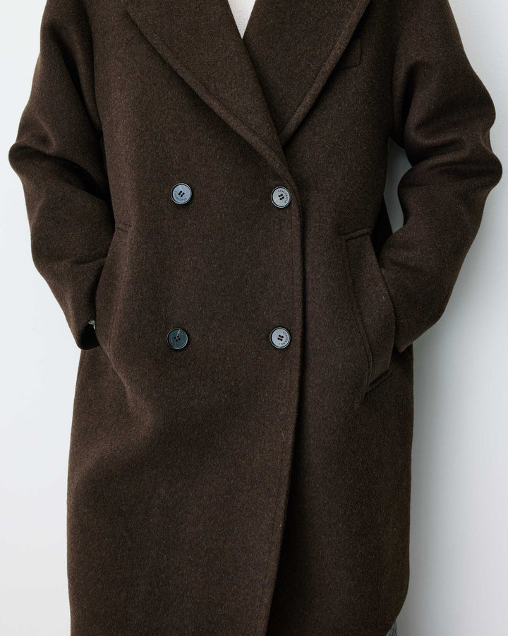 Long double-breasted coat chocolat Alois