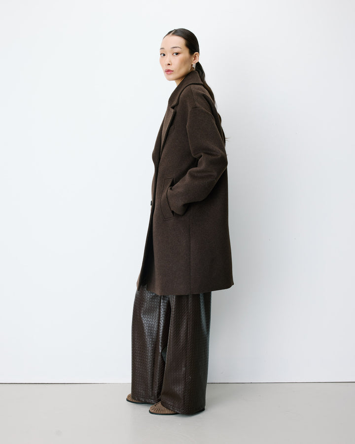 Long double-breasted coat chocolat Alois