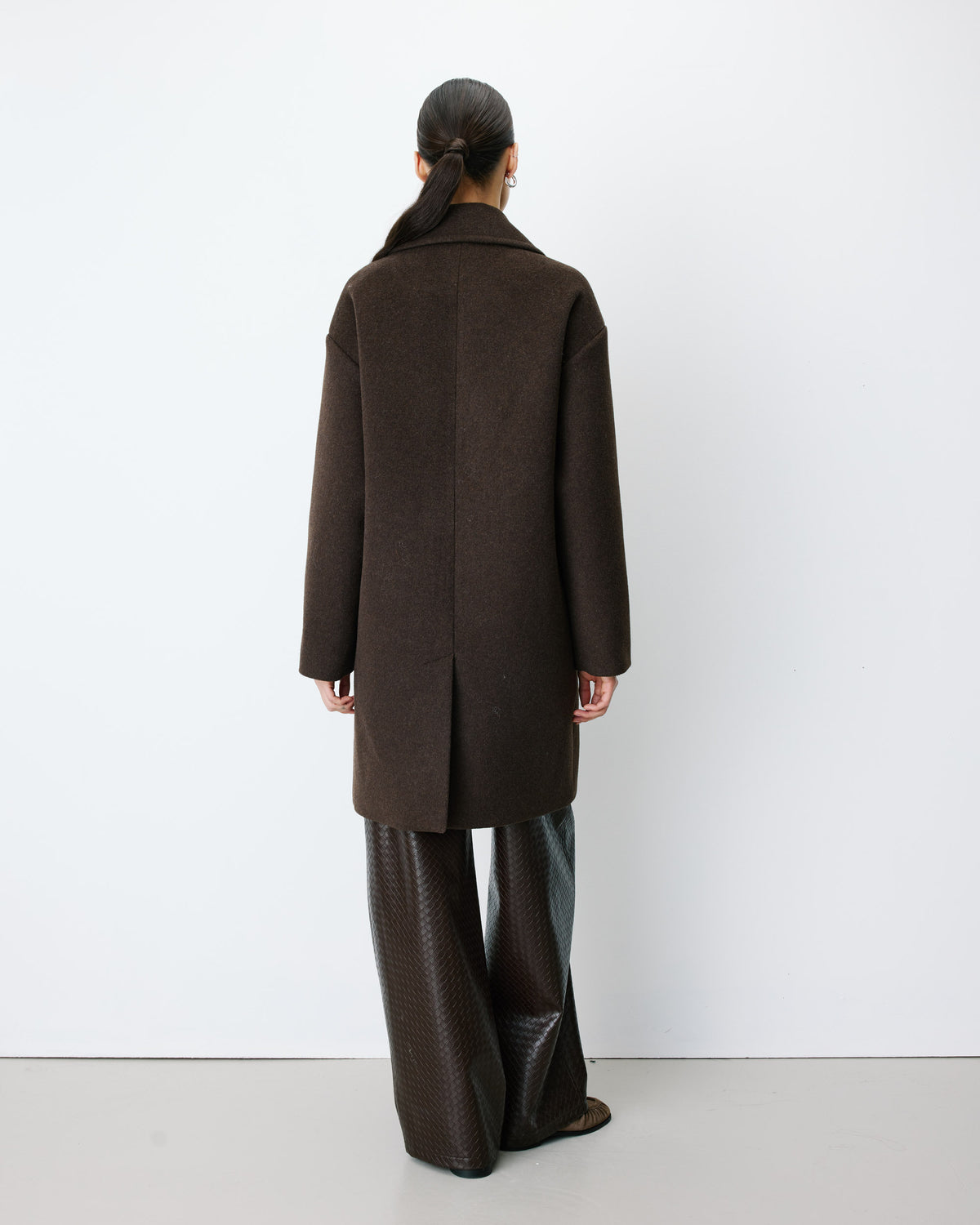 Long double-breasted coat chocolat Alois