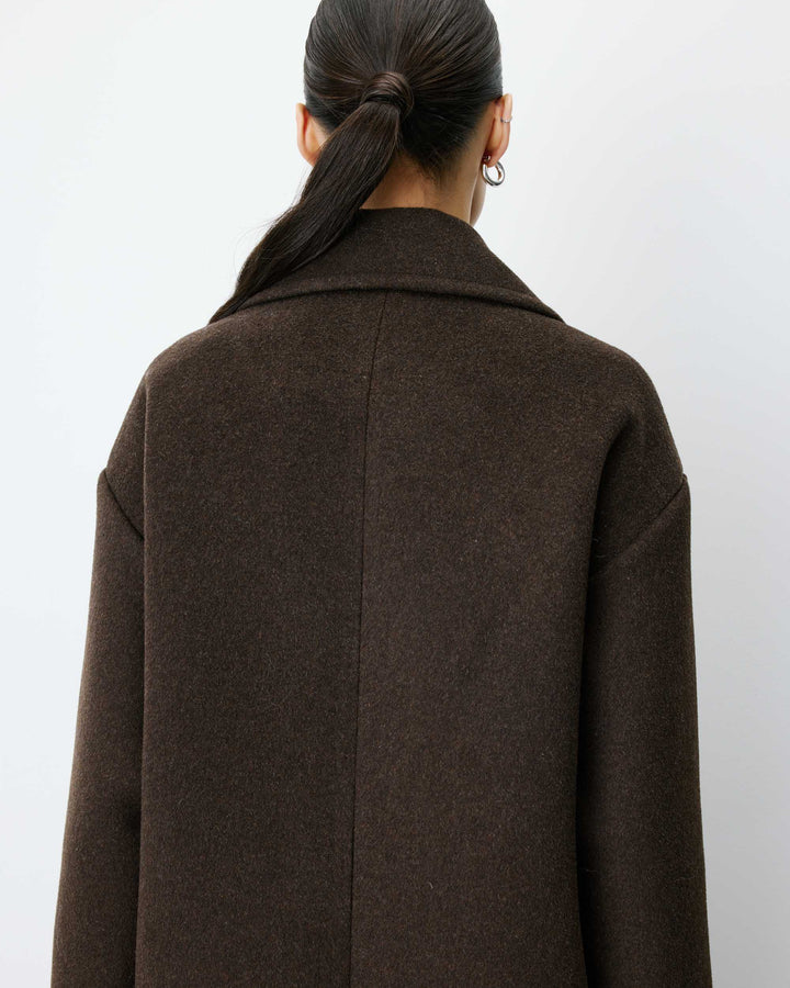 Long double-breasted coat chocolat Alois