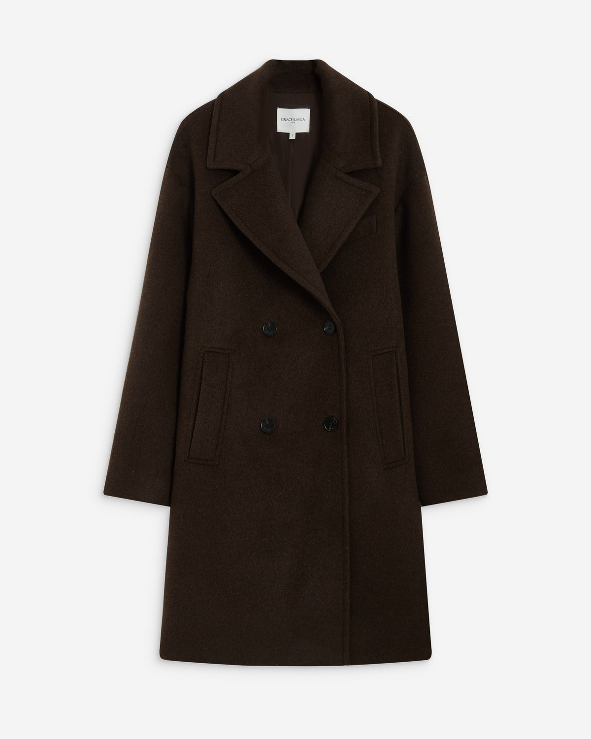 Long double-breasted coat chocolat Alois