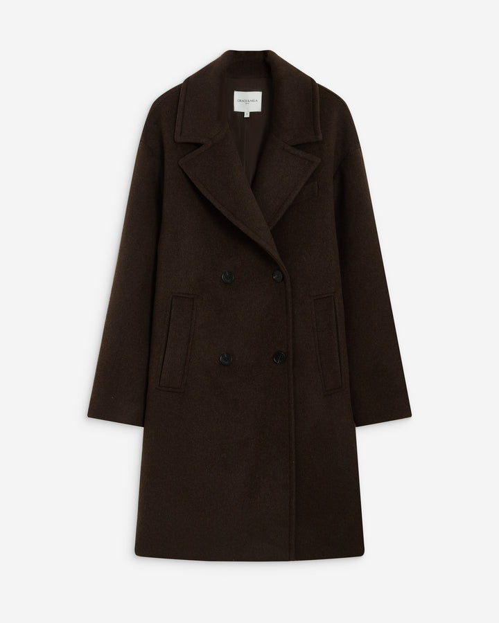 Long double-breasted coat chocolat Alois