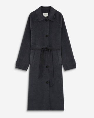Manteau long en laine mélangée ceinturé anthracite Adam