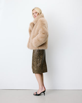 Manteau fausse fourrure croisé beige Amy