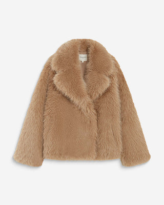 Manteau fausse fourrure croisé beige Amy