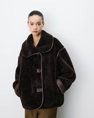Manteau en fausse fourrure oversize boutonné chocolat Amelio