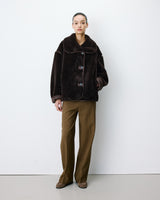 Manteau en fausse fourrure oversize boutonné chocolat Amelio