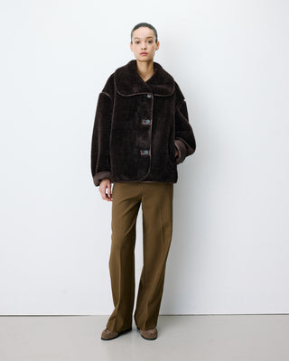 Manteau en fausse fourrure oversize boutonné chocolat Amelio