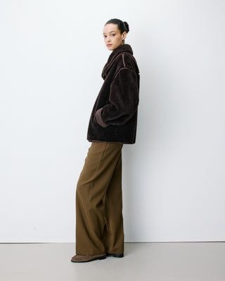 Manteau en fausse fourrure oversize boutonné chocolat Amelio