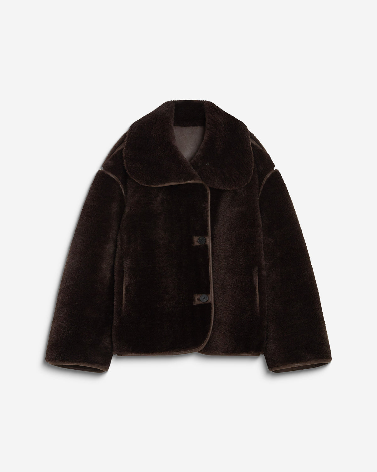 Manteau en fausse fourrure oversize boutonné chocolat Amelio