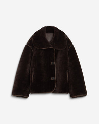 Manteau en fausse fourrure oversize boutonné chocolat Amelio