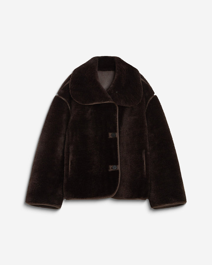 Manteau en fausse fourrure oversize boutonné chocolat Amelio