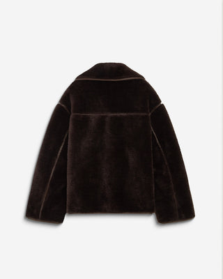 Manteau en fausse fourrure oversize boutonné chocolat Amelio