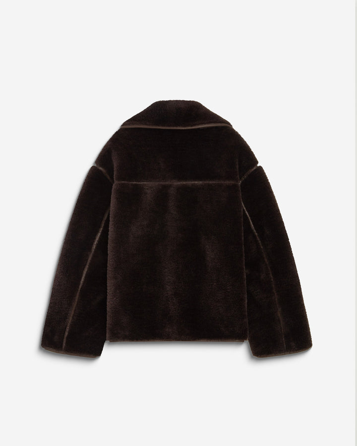Manteau en fausse fourrure oversize boutonné chocolat Amelio