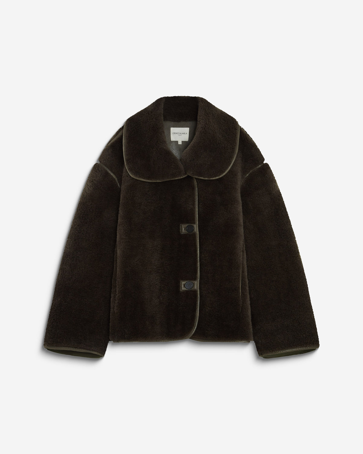 Manteau en fausse fourrure oversize boutonné kaki Amelio