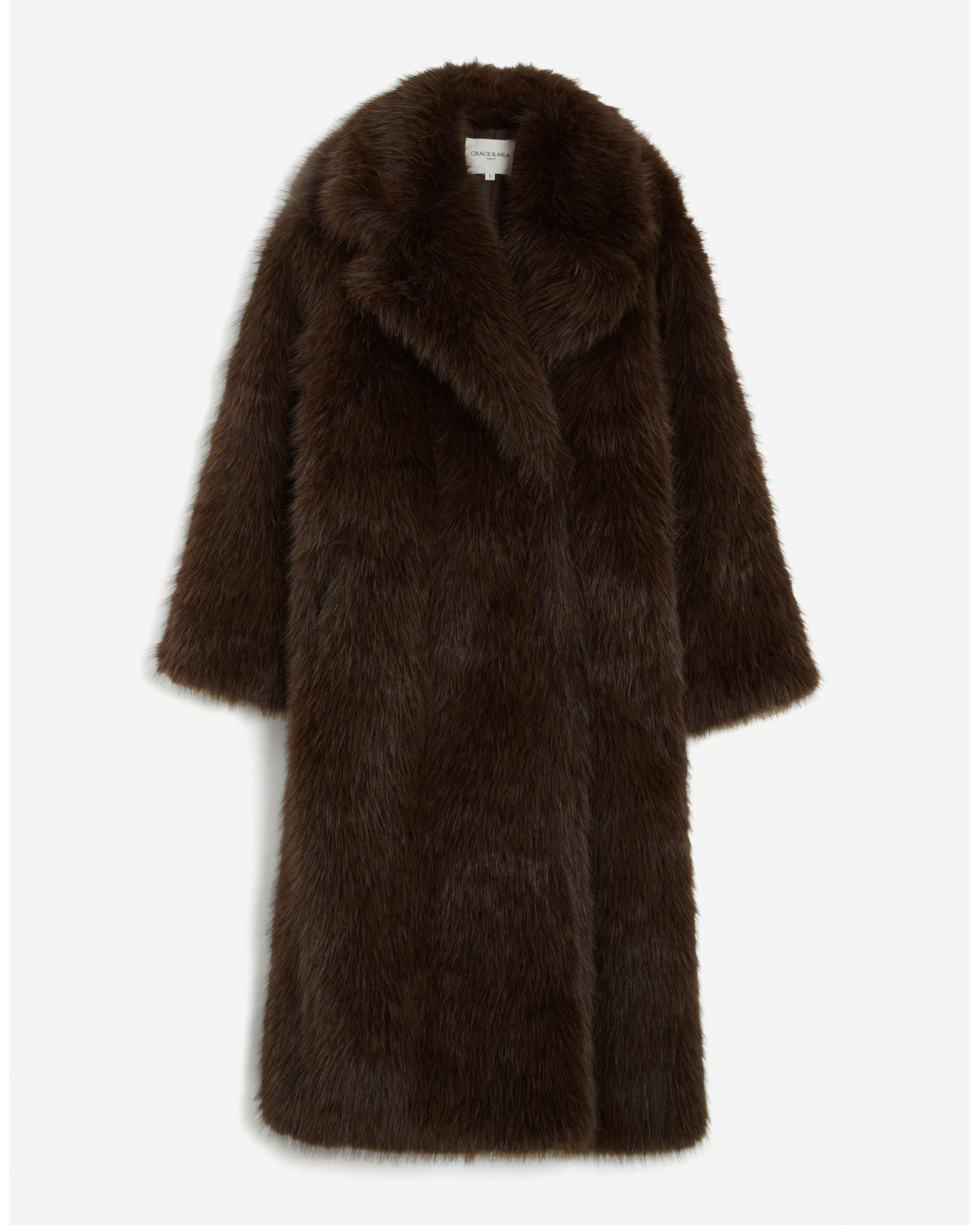 Manteau long oversize en fausse fourrure chocolat Alara