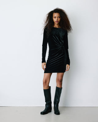 Robe courte velours drapée manches longues noir Beverly