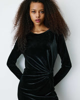 Robe courte velours drapée manches longues noir Beverly