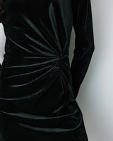 Robe courte velours drapée manches longues noir Beverly