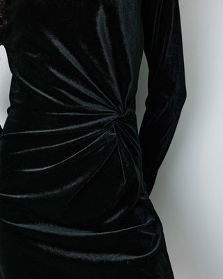 Robe courte velours drapée manches longues noir Beverly