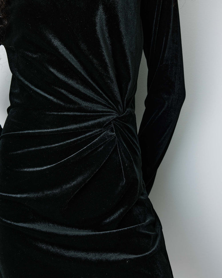 Robe courte velours drapée manches longues noir Beverly