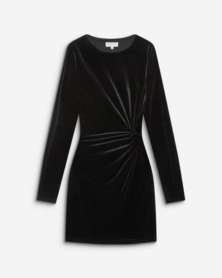 Robe courte velours drapée manches longues noir Beverly