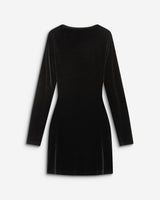 Robe courte velours drapée manches longues noir Beverly