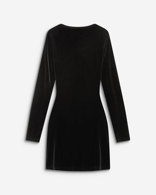 Robe courte velours drapée manches longues noir Beverly