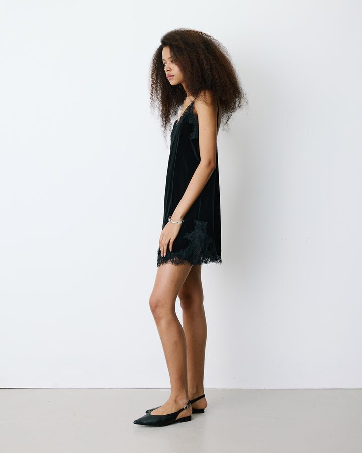 Short velvet dress with lace noir Blair