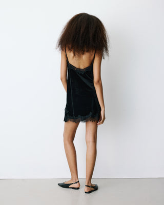 Short velvet dress with lace noir Blair